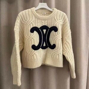Celine Cream Sweater with Navy Emblem